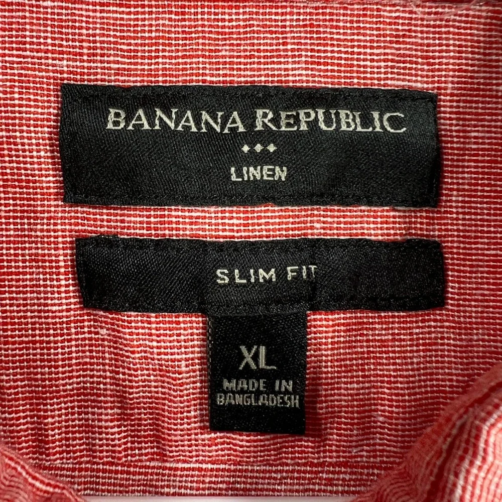 Banana Republic Shirt Mens XL Extra Large Red Short Sleeve Linen Blend Slim Fit